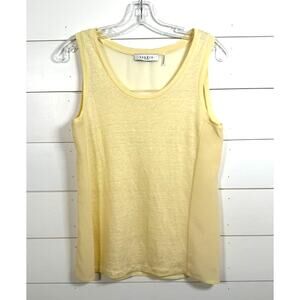 Sandro Paris Linen Front Sheer Back Sleeveless Tank Top Light Yellow Medium